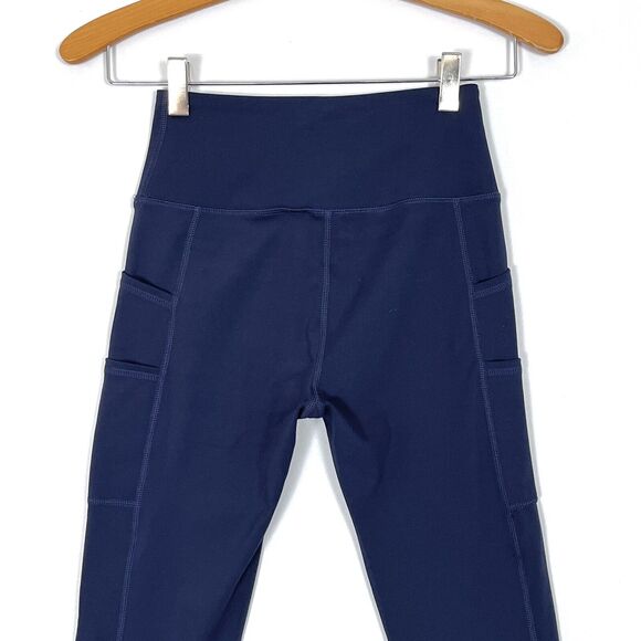 Halara Cloudful High Waisted 7/8 Leggings Sz XS Pull On Stretch Navy Blue Pocket - Picture 7 of 8